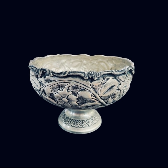 Vtg Forever Lovely and Beautiful Lacquered Silver Plate Floral Etched Bowl India - Picture 7 of 14